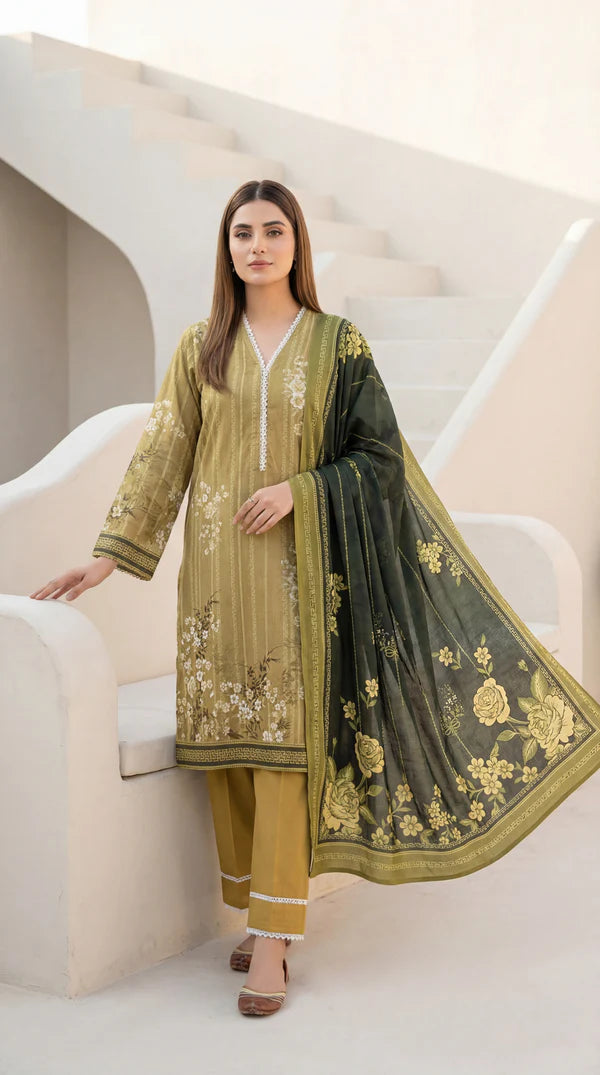 MDL 3 PC Unstitched Digital Printed Lawn Suit - SH-0018-26