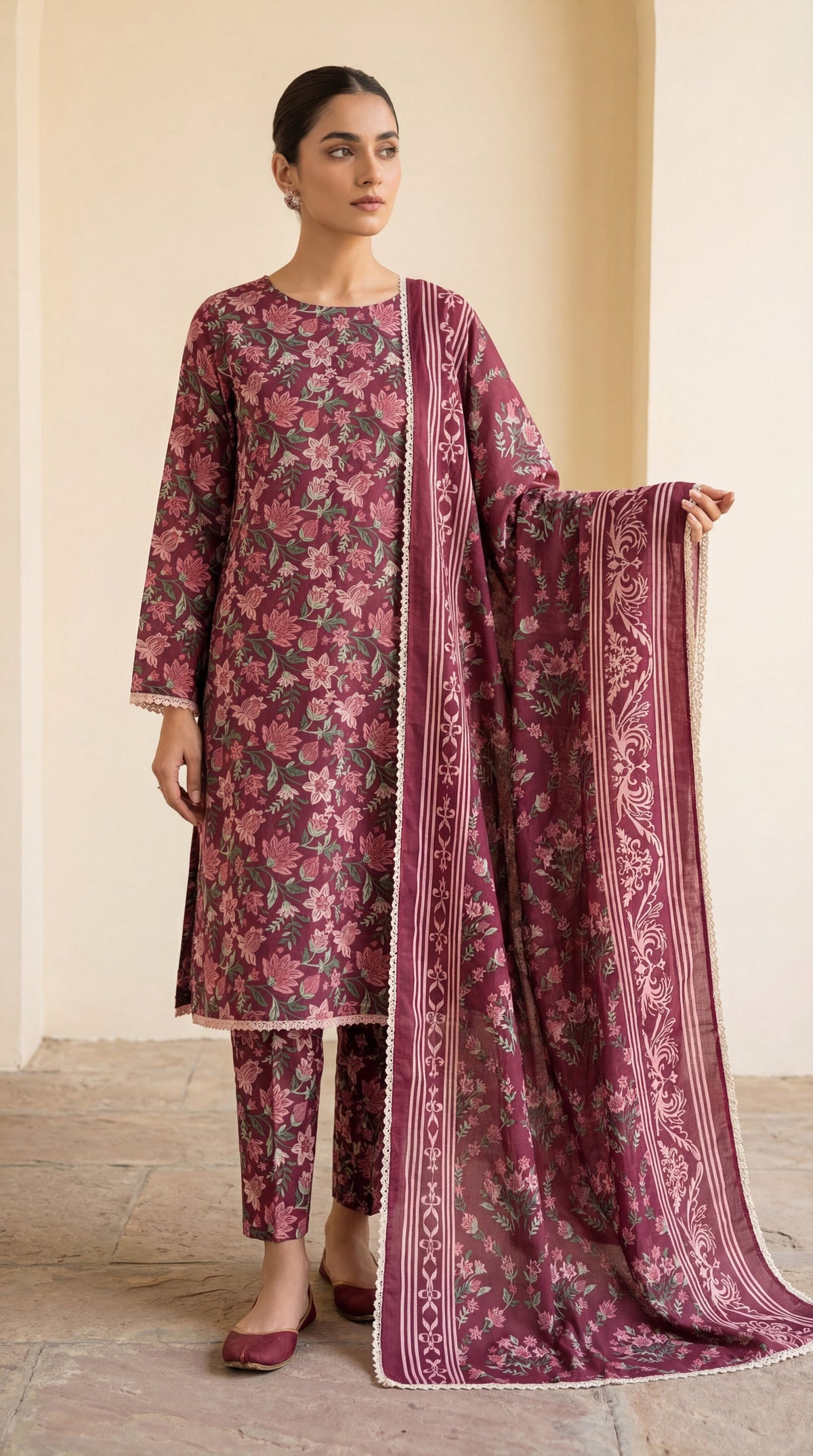 MDL Digital Printed 3 Piece Lawn Suit - AL-0003-26